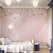 粉色星星墙纸卡通儿童，房墙布女孩卧室壁纸公主，房壁画背景墙幼儿园