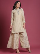 印度服饰女高级感丝绵印花刺绣2件套，轻奢风中长款民族风复古套装