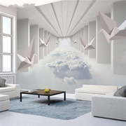 北欧电视背景壁纸18d立体壁画，延伸空间墙布，客厅沙发白云影视墙纸