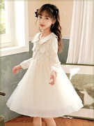 胖女童娃娃领连衣裙，2023春秋中大儿童，韩版长袖蕾丝蓬蓬公主裙