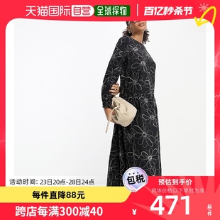 香港直邮潮奢 ASOS 女士设计刺绣低腰罩衫式花朵长款连衣裙(mono)