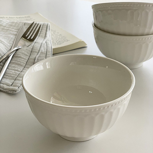 安木良品 外贸原单 法式轻奢罗马浮雕白色陶瓷家用餐厅面碗米饭碗