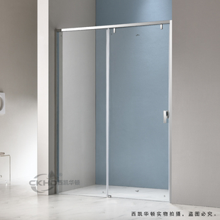 极简缓冲移门淋浴房无下轨不锈钢，单移浴室隔断一字形整体推拉屏风