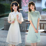 白色旗袍新中式改良日常可穿2023夏季小个子雪纺小清新连衣裙