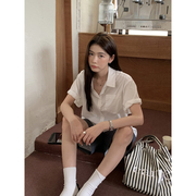haloluu白色衬衫女夏季韩系短袖衬衣，宽松薄款纯棉设计感上衣