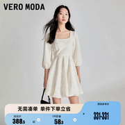 新Vero Moda连衣裙2023早秋蕾丝短裙A字方领七分袖收腰公主甜美