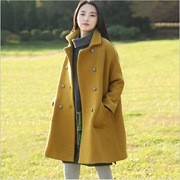 2021冬季韩版呢子大衣女中长款大码立领双排扣斗篷加厚毛呢外套女