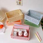 桌面可折叠收纳盒化妆品杂物筐，零食学生文具手帐胶带整理置物篮子