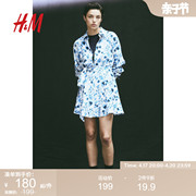 HM女装连衣裙2024夏季休闲度假风腰部系带衬衫式短裙1219074