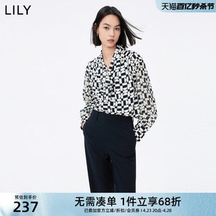 甄选LILY女装印花款优雅飘带衬衫上班族穿搭女