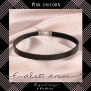 pinkunicorns925纯银，真皮黑色choker颈链，女短款锁骨chocker