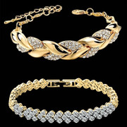 Luxury Love Braided Leaf Bracelet Charm Crystal Wedding