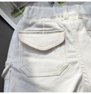 颜值高！女童白色牛仔短裤弹力中腰夏季凉爽口袋韩货棉修身偏小