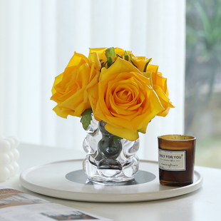 欧式手感保湿玫瑰花假花高品质餐桌花摆件茶几卫生间洗漱台装饰花