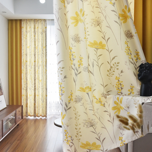 小清田园碎花美式复古窗帘，轻奢半遮光2023卧室，客厅现代奶油色