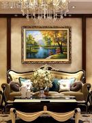 网红画有框欧式挂画喷绘油画，风景天鹅湖客厅，卧室壁炉装饰画走廊墙