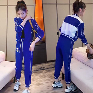 小个子运动套装女2024年时尚韩版纯棉拼接棒球服炸街俩件套