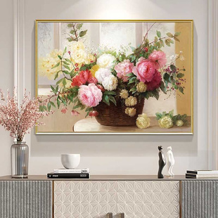 现代简约玄关餐厅装饰画美式轻奢客厅卧室挂画欧式花卉手绘油画