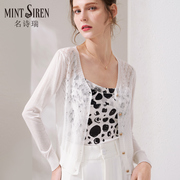 MintSiren短款长袖针织开衫冰丝镂空超薄小外套夏季天丝白色披肩