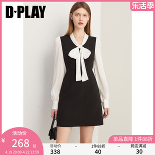 DPLAY春装法式复古小黑裙名媛气质长裙礼服黑色连衣裙裙子女