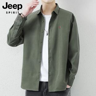Jeep吉普长袖衬衫男士秋季宽松休闲衬衣2023运动工装外套男装