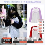 赵露思同款THREE QUARTERS水钻印花长袖上衣新CHENSHOP设计师品牌