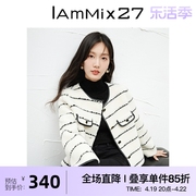 iammix27秋冬皮草外套女短款小香风，保暖仿麂皮毛，一体圆领毛毛夹克