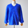 vintage古着复古毛衣蓝色，麻花编织柔软马海毛开衫外套春季羊毛衫