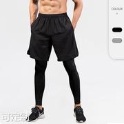 男士紧身裤假两件健身运动跑步训练休闲弹力速干长裤7010