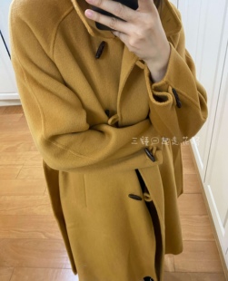 !温暖的姜黄色(姜黄色，)22年双面手工羊毛，大衣长款毛呢外套女