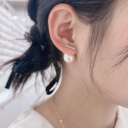 幻诗雅韩系简约设计一字金属珍珠冷淡风耳饰日常通勤气质925纯银