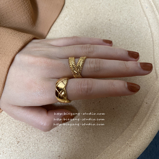 别样时髦高级感欧美时尚ins黄铜网红金色复古潮流chic戒指女E522