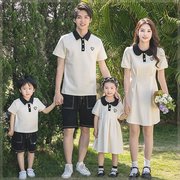 沙滩拍照亲子装一家三口四口母子母女装连衣裙夏装polo衫亲子套装