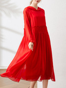2024年红色真丝连衣裙夏季桑蚕丝中长款大码长裙子洋气女宽松