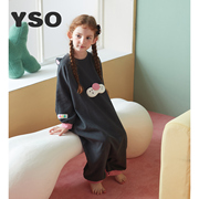 yso酷猫系列连体睡衣儿童春秋，圆领长袖卡通可爱睡裙家居服c