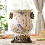 书房欧式花瓶摆件陶瓷花瓶创意家居新中式客厅装饰品裂纹冰青花