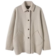 瓦沙路亚同款外套重磅山羊绒纯手工缝合兜兜秋季纯色宽松羊绒大衣