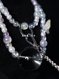 小众珍珠口球珍珠项链chocker项圈牵引绳彩色蝴蝶琉璃珠项链