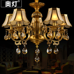 欧式全铜水晶吊灯客厅，餐厅卧室别墅法式吊灯，铜质美式铜质制铜艺灯