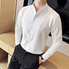 立领衬衫男长袖潮流帅气休闲免烫垂感弹力高级感无痕V领白色衬衣
