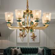 卡信之光欧式全铜孔雀蓝水晶，吊灯客厅美式轻奢简约卧室餐厅灯具