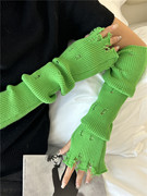 韩版潮流破洞长手套女秋冬学生护胳膊针织堆堆袖手臂套袖毛线保暖