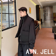 韩国版男装东大门23秋冬个性棉马甲毛呢外套叠穿立领短款两件套装