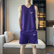 耐克顿夏季篮球比赛运动套装男坎肩背心两面穿训练跑步健身两件套