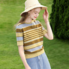 姜黄色(姜黄色)条纹，薄款软糯绵羊毛衣短袖，针织衫女2023秋季正肩上衣