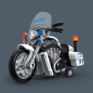 声光音乐摩托车警察，110巡逻车仿真模型儿童，玩具车惯性小汽车男孩