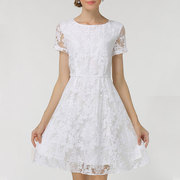 欧货法式白色欧根纱a字蕾丝蓬蓬连衣裙子夏季红色大码女装高级感