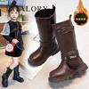 女童鞋子儿童骑士靴高筒长靴，2023冬季加绒皮靴女孩洋气长筒靴