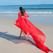 民宿拍照女神露背红裙三亚云南海边旅游沙滩裙礼服拖尾大摆长裙仙