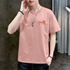夏季男生短袖t恤纯棉粉色中国风潮，牌潮流全棉美式半袖，夏装上(夏装上)衣服